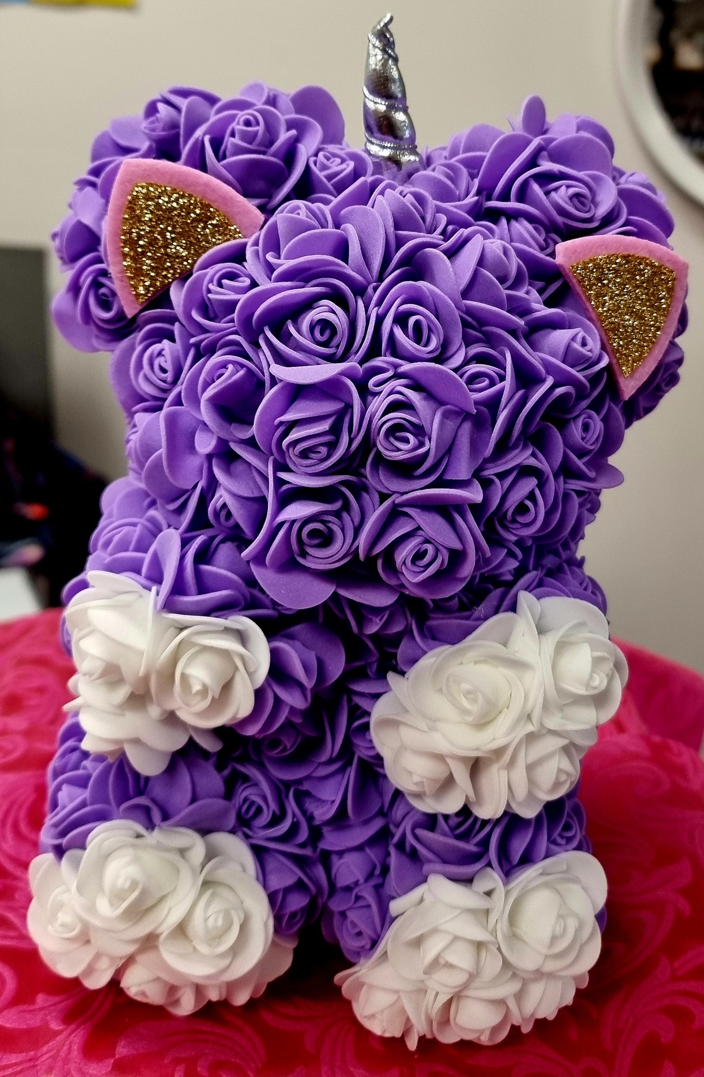 Foam Rose Unicorn Teddy
