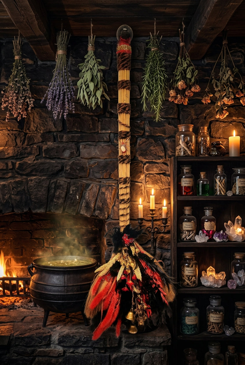 Red & Black Witches Broom Decor