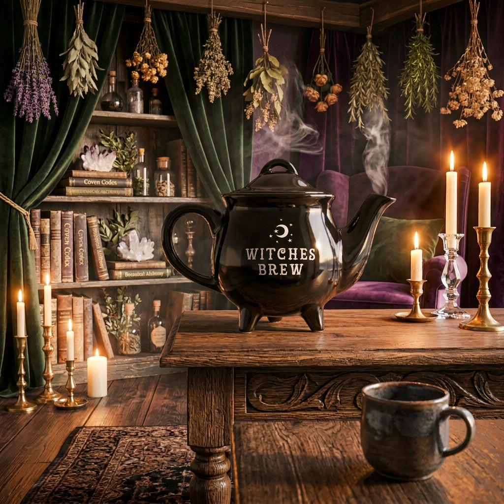 Witches Brew Ceramic Black Teapot